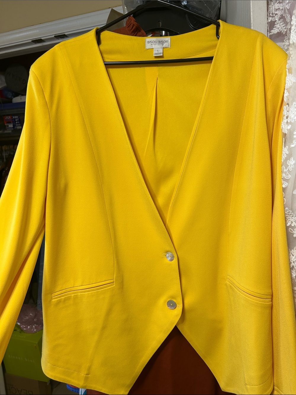 Bisou Bisou Bright Yellow V-Neck Blazer Jacket